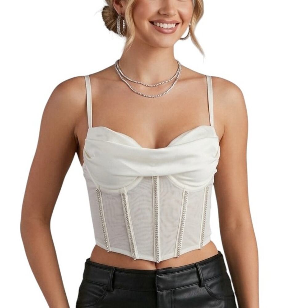 ASOS DESIGN Satin Corset Ivory Diamante Trim Cowl Neck Women’s Size 18 NWT